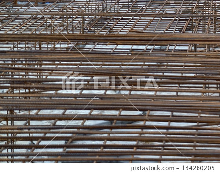 reinforcing steel arrangements arranged in rows for concrete foundation stability and aesthetic 134260205