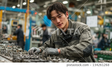 可用於招聘廣告的男性專業人員在製造工廠工作的職業形象 134261268