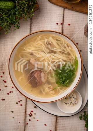 Bowl of Kazakh kespe soup with kazy Bowl of Kazakh kespe soup with kazy 134261272