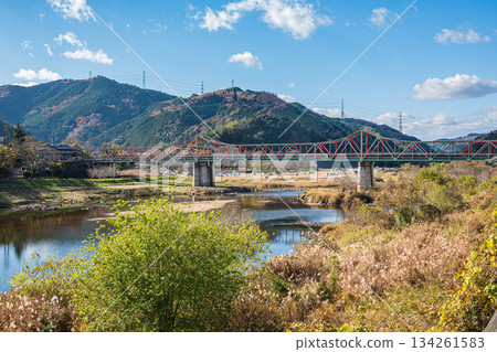 Kasagi Ohashi Bridge, Kizugawa River in early winter, Kasagi Town, Kyoto Prefecture Kasagi Ohashi Bridge, Kizugawa River in early winter, Kasagi Town, Kyoto Prefecture 134261583