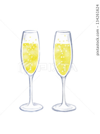 兩隻香檳杯的水彩插圖 134261624