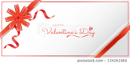 Elegant Valentine's Day Banner with Red Ribbon Bow Elegant Valentine's Day Banner with Red Ribbon Bow 134261968