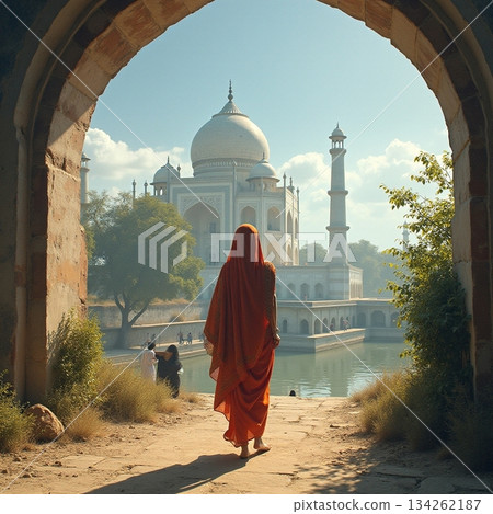 AI generated Traditional Indian journey captured with warm hues and architectural textures 134262187