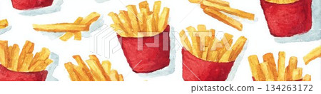 水彩風格薯條圖案插圖背景素材 水彩風格薯條圖案插圖背景素材 134263172