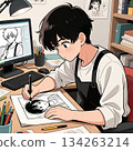 A young man drawing manga 134263214