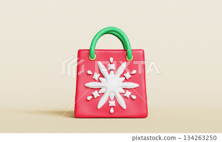 Christmas Gift Shopping Bag with Snowflake. 3D Rendering. Christmas Gift Shopping Bag with Snowflake. 3D Rendering. 134263250