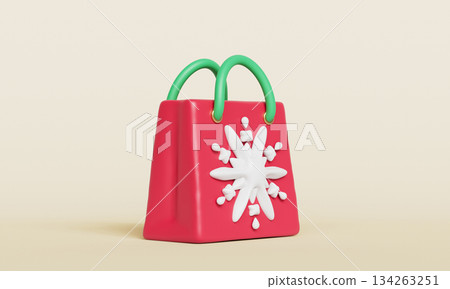 Christmas Gift Shopping Bag with Snowflake. 3D Rendering. Christmas Gift Shopping Bag with Snowflake. 3D Rendering. 134263251