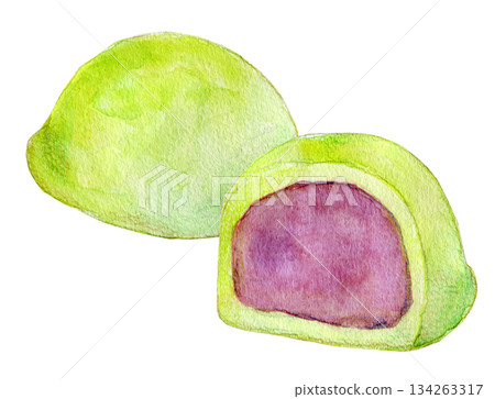 Watercolor illustration, hand-drawn illustration, Uguisu mochi 134263317