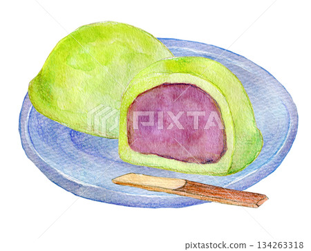 Watercolor illustration, hand-drawn illustration, Uguisu mochi 134263318