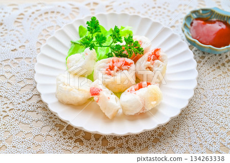 Hanpen crab stick wrapped in rice paper Hanpen crab stick wrapped in rice paper 134263338