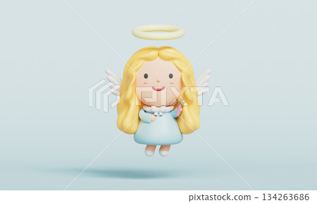 Cute Angel Character with Wings and a Magic Wand. 3D Rendering Cute Angel Character with Wings and a Magic Wand. 3D Rendering 134263686