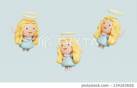 Cute Angel Character with Wings and a Magic Wand. 3D Rendering Cute Angel Character with Wings and a Magic Wand. 3D Rendering 134263688