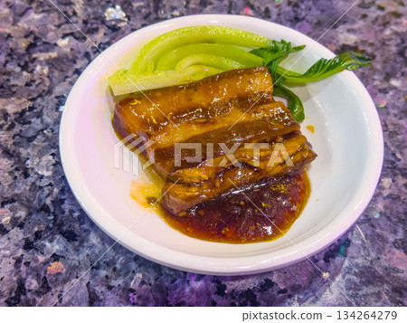 A slice of Dongpo pork and bok choy A slice of Dongpo pork and bok choy 134264279