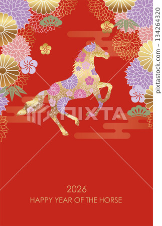 2026 Year of the Horse Japanese Style New Year's Card Template 134264320