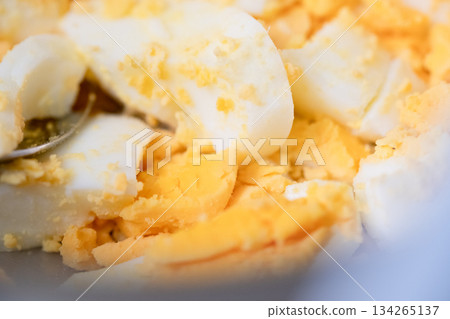 Image of mashing boiled eggs Image of mashing boiled eggs 134265137
