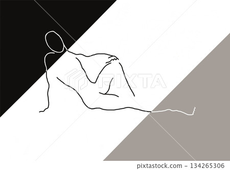 Drawing of a seated athlete leaning on one arm and with one leg extended. Drawing of a seated athlete leaning on one arm and with one leg extended. 134265306