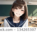 教室裡穿著水手服的高中女生 134265307
