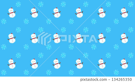A light blue pattern background of pixelated snowmen and snowflakes 134265350