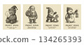 Pen-drawn Christmas card set (bear, Santa, gnome, snowman) 134265393