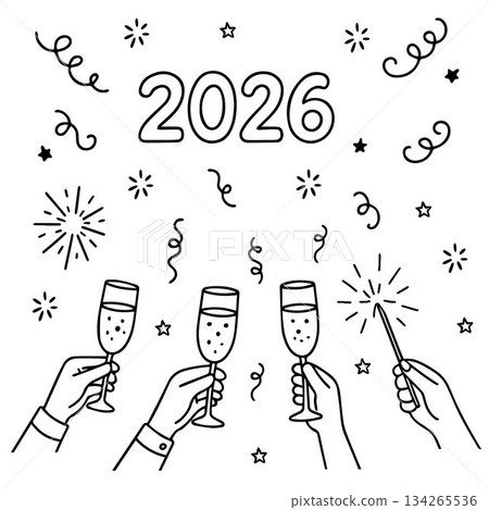 Vector illustration of New Year 2026 celebration Hands raising champagne glasses Vector illustration of New Year 2026 celebration Hands raising champagne glasses 134265536
