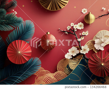 Elegant Japanese-style background material with abstract auspicious meanings 134266468