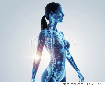 數位醫療網絡背景，以鳥瞰視角展現女性人體。 134266773