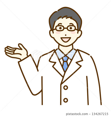 A male doctor in a white coat giving instructions and explaining 134267215