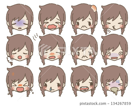 手繪女孩臉部表情套裝 3 意外 134267859