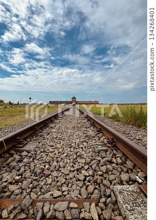 Railway siding leading to the main entrance of Auschwitz-Birkenau II concentration camp Railway siding leading to the main entrance of Auschwitz-Birkenau II concentration camp 134268401