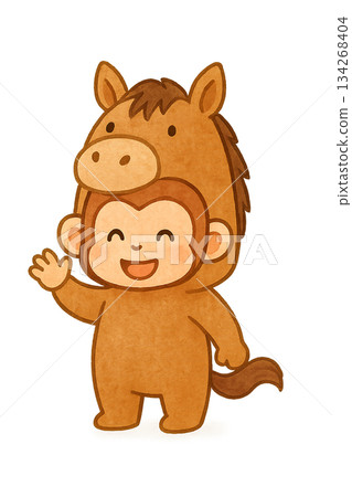 Cute illustration of a monkey wearing a horse costume 134268404
