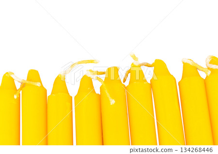 Candles for worship isolated on white background color yellow 134268446