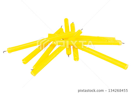 Candles for worship isolated on white background color yellow 134268455