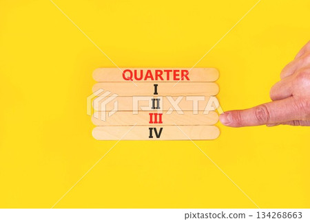 3rd third quarter 3 symbol. Concept word Quarter 3 on beautiful wooden sticks. Beautiful yellow background. Businessman's hand. Business, happy 3rd third quarter 3 Q3 concept. Copy space. 3rd third quarter 3 symbol. Concept word Quarter 3 on beautiful wooden sticks. Beautiful yellow background. Businessman's hand. Business, happy 3rd third quarter 3 Q3 concept. Copy space. 134268663