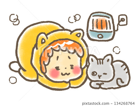 Illustration of warming up in front of the stove Illustration of warming up in front of the stove 134268764