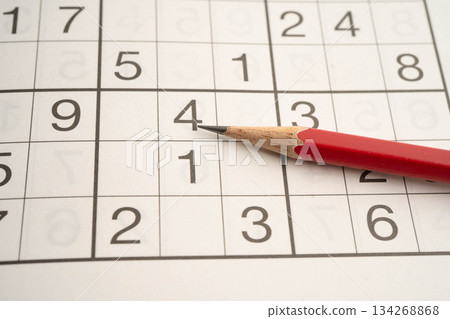 Sudoku puzzle, game to play for keep you brain younger for developing Alzheimer disease in senior patient. 134268868
