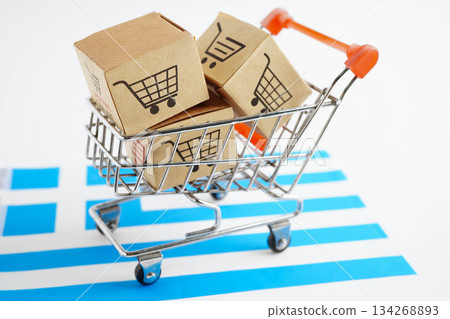 Online shopping, Shopping cart box on Greece flag, import export, finance commerce. 134268893