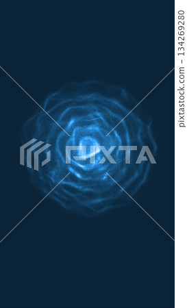 Soft blue particle rings forming a hypnotic circular wave pattern on a deep background 134269280