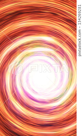 Abstract glowing orange and yellow light vortex forming a radiant spiral with bright center 134269281