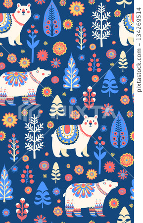 Scandinavian Polar Bears Seamless Pattern, Cute Nordic Winter Vector Illustration Scandinavian Polar Bears Seamless Pattern, Cute Nordic Winter Vector Illustration 134269514