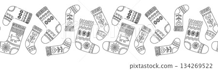 Cozy Scandinavian Winter Socks Seamless border Pattern, Nordic Folk Vector Illustration Cozy Scandinavian Winter Socks Seamless border Pattern, Nordic Folk Vector Illustration 134269522