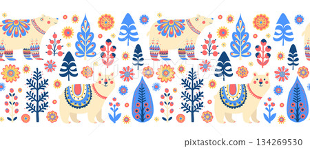 Scandinavian Polar Bears Seamless Pattern, Cute Nordic Winter Vector Illustration Scandinavian Polar Bears Seamless Pattern, Cute Nordic Winter Vector Illustration 134269530
