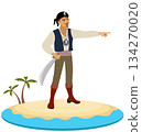 Pirates. A corsair with a saber on an island. Pirate adventure. Isolated. 134270020