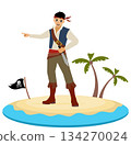 Pirates.  Corsair with a dagger on the island. Pirate adventure. Isolated. 134270024
