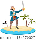 Pirates.  A corsair with a saber on an island. Pirate adventure. Isolated. 134270027