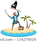 Pirates.  Corsair and the treasure chest on the island. Pirate adventure. Isolated. 134270029