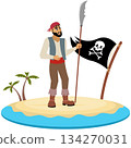 Pirates.  A pirate with a spear on an island. Pirate adventure. Isolated. 134270031