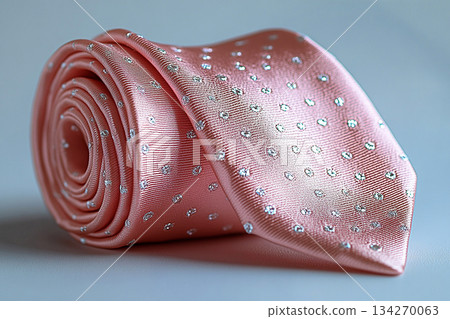 Aspirational styling. Luxury Silk tie light pink color in a white background. 134270063