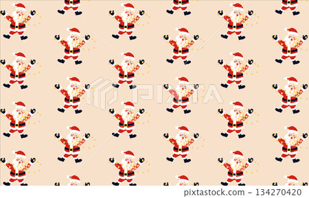 Seamless Christmas and New Year pattern with Santa Claus holding garland on pastel background, festive gift wrapping paper design Seamless Christmas and New Year pattern with Santa Claus holding garland on pastel background, festive gift wrapping paper design 134270420