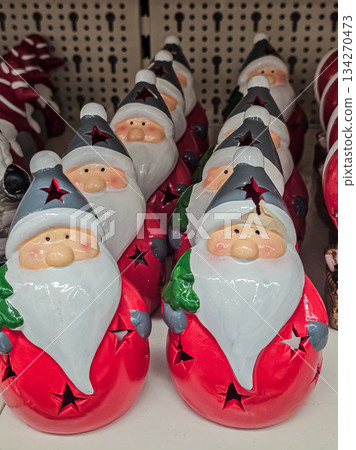 Ceramic Santa Claus Figurines on Shelf Ceramic Santa Claus Figurines on Shelf 134270473