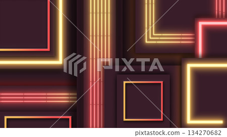 Bright moving neon lines. Abstract geometric background. Glowing neon frames. Yellow shades. Bright moving neon lines. Abstract geometric background. Glowing neon frames. Yellow shades. 134270682